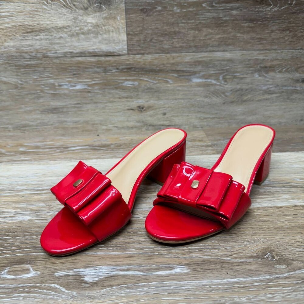 JustFab Noura Bow Red Mule Heeled Sandal Women's Size 6